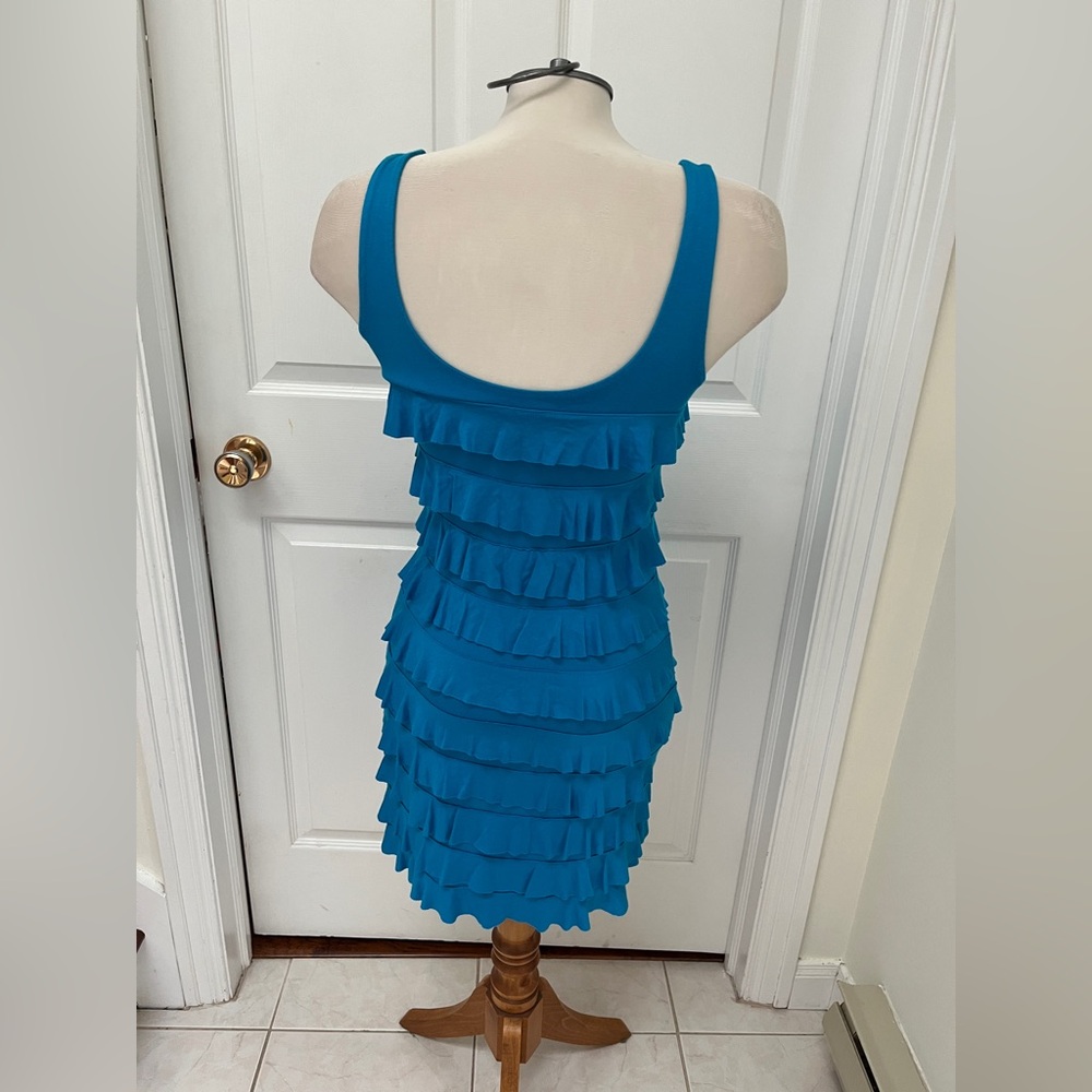 Express Blue Ruffle Midi Dress - Picture 3 of 7